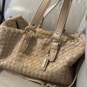 Cole Haan genuine leather Cream crossbody Bag with Woven Texture & Spacious